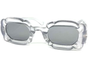 Exaggerated Classic Vintage Retro Bubble Style SUNGLASSES Large Thick Silver Frame 80561