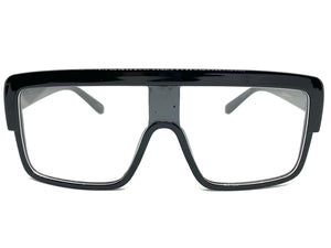 Oversized Modern Retro Shield Style Clear Lens EYEGLASSES Large Black Frame 6325