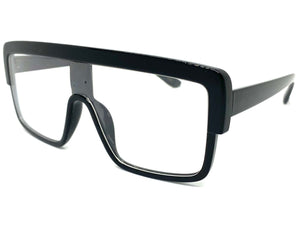 Oversized Modern Retro Shield Style Clear Lens EYEGLASSES Large Black Frame 6325