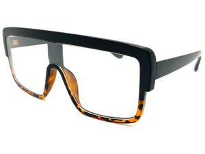 Oversized Modern Retro Shield Style Clear Lens EYEGLASSES Large Black Frame 6325