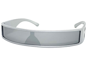 Space Futuristic Robotic Cyclops Shield Costume Party SUNGLASSES Thin Silver Frame 80573