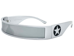 Space Futuristic Robotic Cyclops Shield Costume Party SUNGLASSES Thin Silver Frame 80573