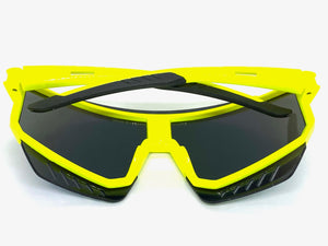 Oversized Retro Sporty Wrap Around Style SUNGLASSES Large Neon Yellow Frame B0277