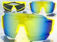 Oversized Retro Sporty Wrap Around Style SUNGLASSES Large Neon Yellow Frame B0277