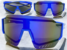 Oversized Retro Sporty Wrap Around Style SUNGLASSES Large Blue Frame B0277