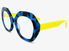 Oversized Vintage Retro Style Clear Lens EYEGLASSES Large Blue & Yellow Optical Frame - RX Capable 30187