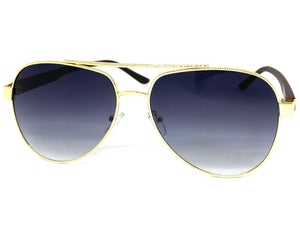 Classy Elegant Sophisticated Luxury Retro Aviator Style SUNGLASSES Gold & Wooden Frame 2112