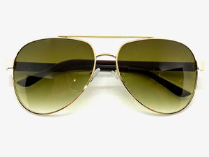 Classy Elegant Sophisticated Luxury Retro Aviator Style SUNGLASSES Gold & Wooden Frame 2112