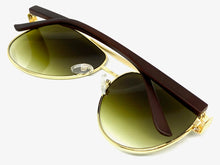 Classy Elegant Sophisticated Luxury Retro Aviator Style SUNGLASSES Gold & Wooden Frame 2112