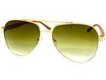 Classy Elegant Sophisticated Luxury Retro Aviator Style SUNGLASSES Gold & Wooden Frame 2112