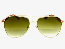 Classy Elegant Sophisticated Luxury Retro Aviator Style SUNGLASSES Gold & Wooden Frame 2112