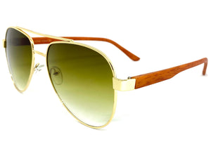 Classy Elegant Sophisticated Luxury Retro Aviator Style SUNGLASSES Gold & Wooden Frame 2112