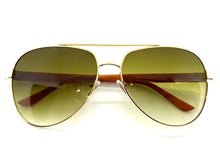 Classy Elegant Sophisticated Luxury Retro Aviator Style SUNGLASSES Gold & Wooden Frame 2112