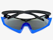 Oversized Retro Sporty Wrap Around Style SUNGLASSES Large Black & Blue Frame B0276