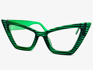 Oversized Exaggerated Retro Cat Eye Clear Lens EYEGLASSES Large Thick Green Optical Frame - RX Capable M459