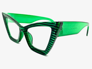 Oversized Exaggerated Retro Cat Eye Clear Lens EYEGLASSES Large Thick Green Optical Frame - RX Capable M459