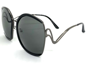 Oversized Upside Down Vintage Sunglasses- Black / Gunmetal 8819