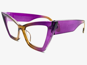 Oversized Exaggerated Retro Cat Eye Clear Lens EYEGLASSES Large Thick Purple Optical Frame - RX Capable M459