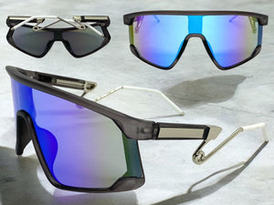 Oversized Retro Sporty Wrap Around Style SUNGLASSES Large Gray Frame B0273
