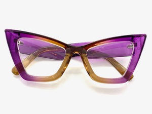 Oversized Exaggerated Retro Cat Eye Clear Lens EYEGLASSES Large Thick Purple Optical Frame - RX Capable M459