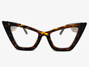 Oversized Exaggerated Retro Cat Eye Clear Lens EYEGLASSES Large Thick Tortoise Optical Frame - RX Capable M459