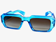 Classic Vintage Retro Style SUNGLASSES Thick Square Blue Frame - Gray Lens 74002