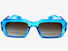 Classic Vintage Retro Style SUNGLASSES Thick Square Blue Frame - Gray Lens 74002