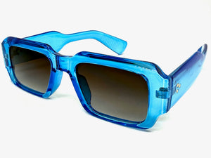 Classic Vintage Retro Style SUNGLASSES Thick Square Blue Frame - Gray Lens 74002