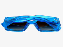 Classic Vintage Retro Style SUNGLASSES Thick Square Blue Frame - Gray Lens 74002