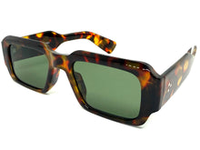 Classic Vintage Retro Style SUNGLASSES Thick Square Tortoise Frame - Green Lens 74002