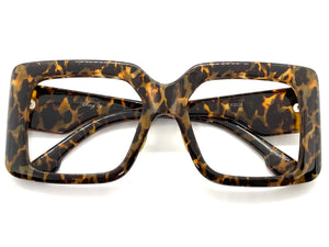 Classic Vintage Retro Style Large Square Leopard Lensless Eye Glasses- Frame Only NO Lens 2036