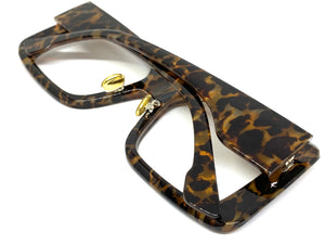 Classic Vintage Retro Style Large Square Leopard Lensless Eye Glasses- Frame Only NO Lens 2036