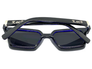 Classic Biker Gangster Hardcore LOCS SUNGLASSES Square Black & Blue Frame 91211