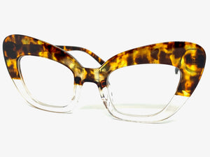 Classic Vintage Retro Cat Eye Style Clear Lens EYEGLASSES Large Tortoise Optical Frame - RX Capable 7725