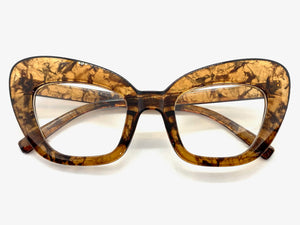 Classic Vintage Retro Cat Eye Style Clear Lens EYEGLASSES Large Brown Optical Frame - RX Capable 7725