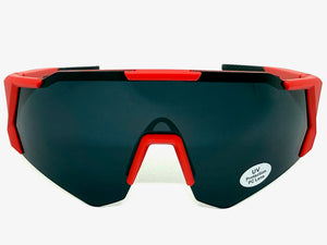 Oversized Retro Sporty Wrap Around Shield Style SUNGLASSES Large Red Frame - Dark Lens 5331