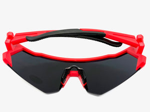 Oversized Retro Sporty Wrap Around Shield Style SUNGLASSES Large Red Frame - Dark Lens 5331