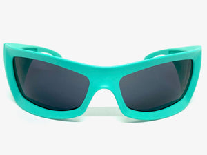 Oversized Retro Sporty Wrap Around SUNGLASSES Huge Thick Aqua Frame 1189