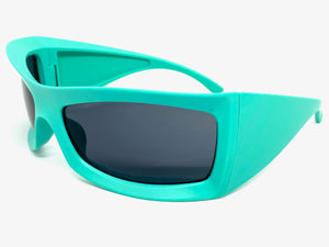 Oversized Retro Sporty Wrap Around SUNGLASSES Huge Thick Aqua Frame 1189