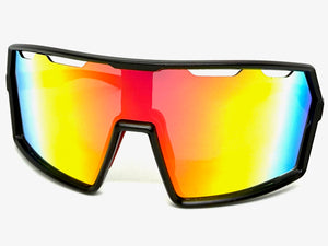 Oversized Retro Sporty Wrap Around Shield Style SUNGLASSES Large Black Frame - Gold Lens 5314