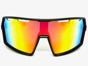 Oversized Retro Sporty Wrap Around Shield Style SUNGLASSES Large Black Frame - Gold Lens 5314