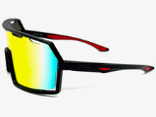 Oversized Retro Sporty Wrap Around Shield Style SUNGLASSES Large Black Frame - Gold Lens 5314