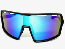 Oversized Retro Sporty Wrap Around Shield Style SUNGLASSES Large Black Frame - Blue Lens 5314