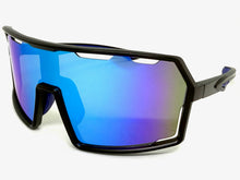 Oversized Retro Sporty Wrap Around Shield Style SUNGLASSES Large Black Frame - Blue Lens 5314