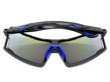 Oversized Retro Sporty Wrap Around Shield Style SUNGLASSES Large Black Frame - Blue Lens 5314