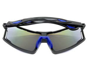 Oversized Retro Sporty Wrap Around Shield Style SUNGLASSES Large Black Frame - Blue Lens 5314