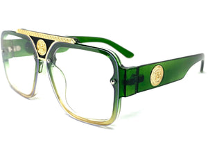 Classic Vintage Retro Hardcore Hip Hop Style Clear Lens EYEGLASSES Large Thick Green Frame 8060