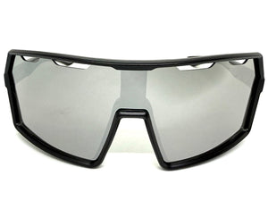 Oversized Retro Sporty Wrap Around Shield Style SUNGLASSES Large Black Frame - Silver Lens 5314