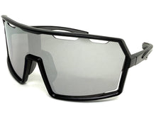 Oversized Retro Sporty Wrap Around Shield Style SUNGLASSES Large Black Frame - Silver Lens 5314