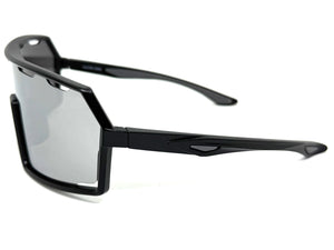 Oversized Retro Sporty Wrap Around Shield Style SUNGLASSES Large Black Frame - Silver Lens 5314
